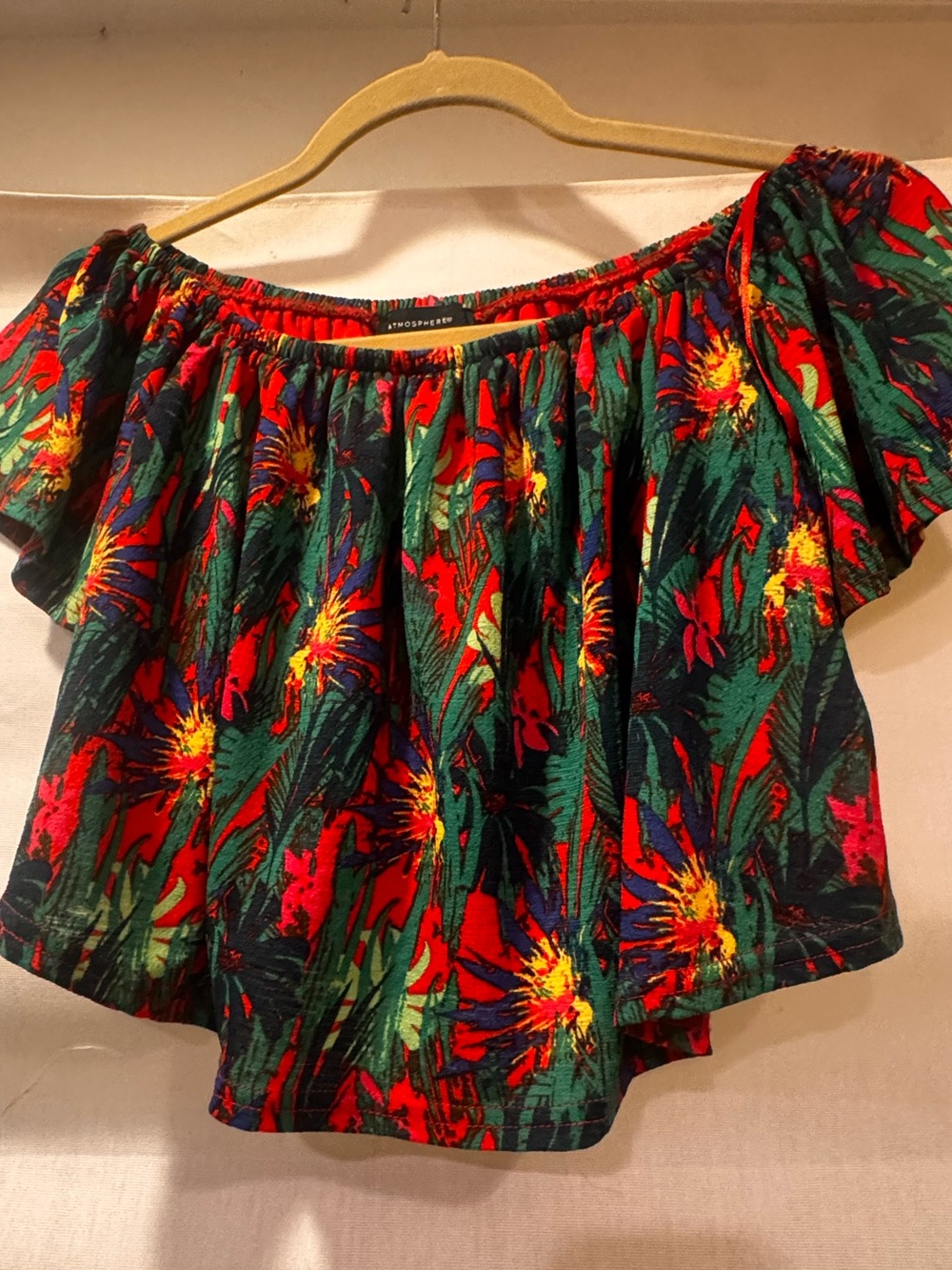 Atmosphere Red Tropical Floral Off-Shoulder Crop Top
